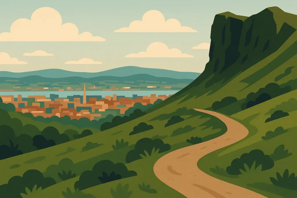 Cave Hill hiking trail overlooking Belfast city and lough