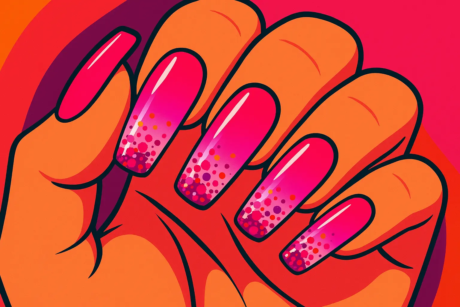 Bold pink ombre nail designs with dramatic colors