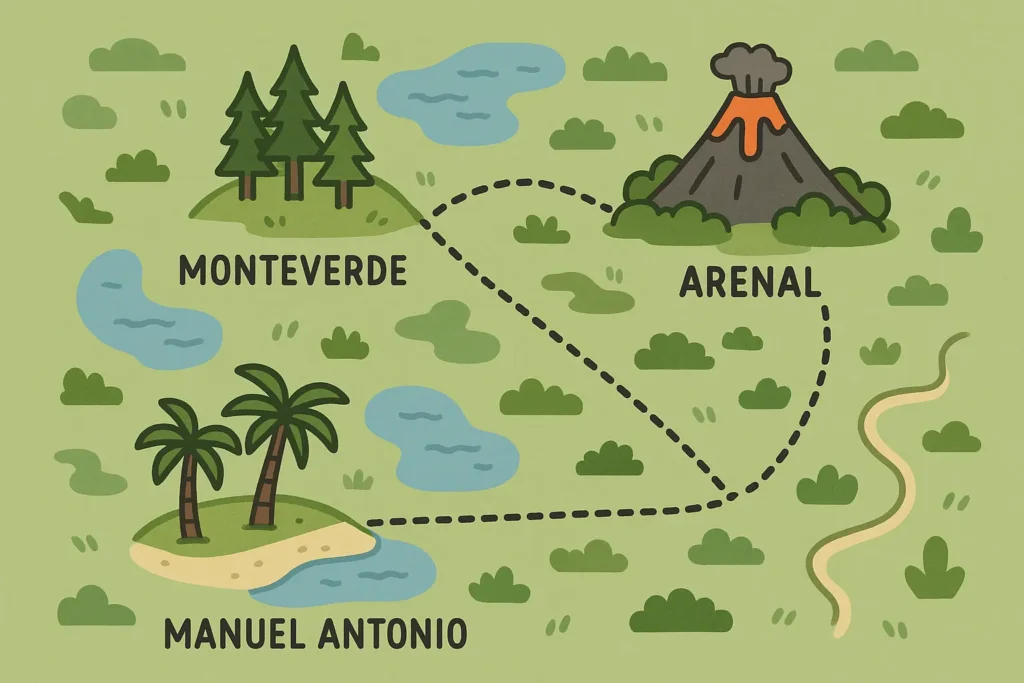 Golden Triangle Costa Rica route map