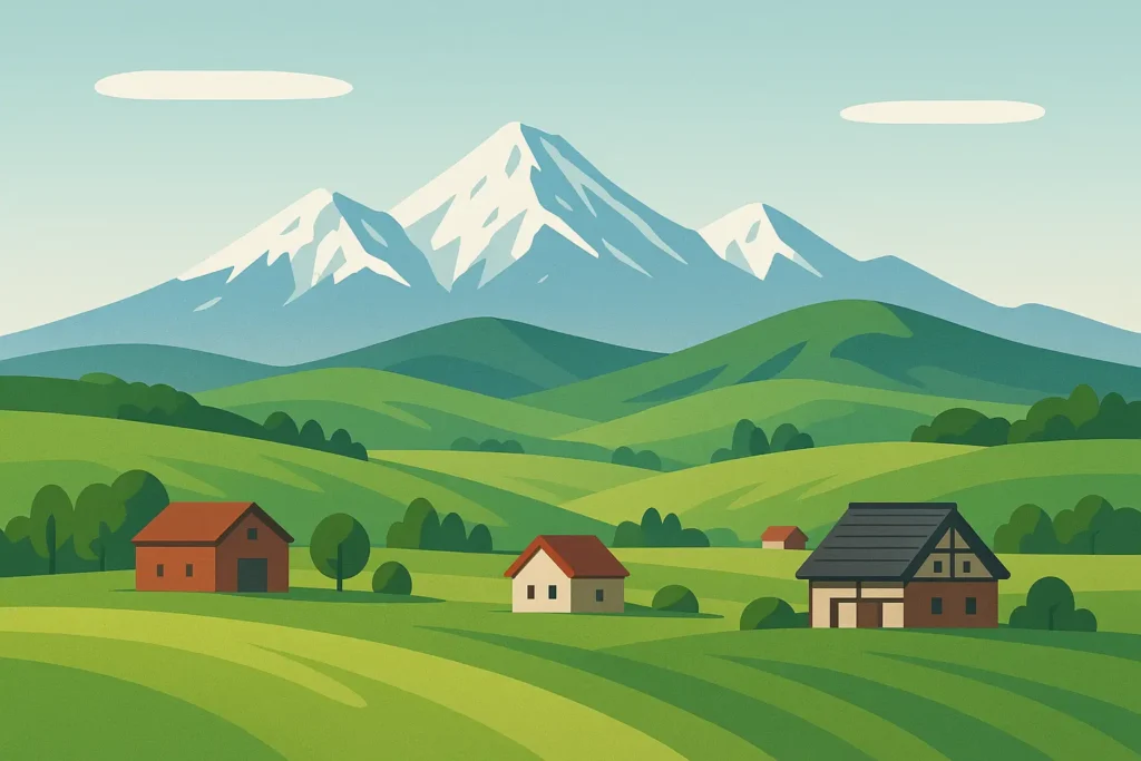 Hokkaido scenic landscape with mountains and fields