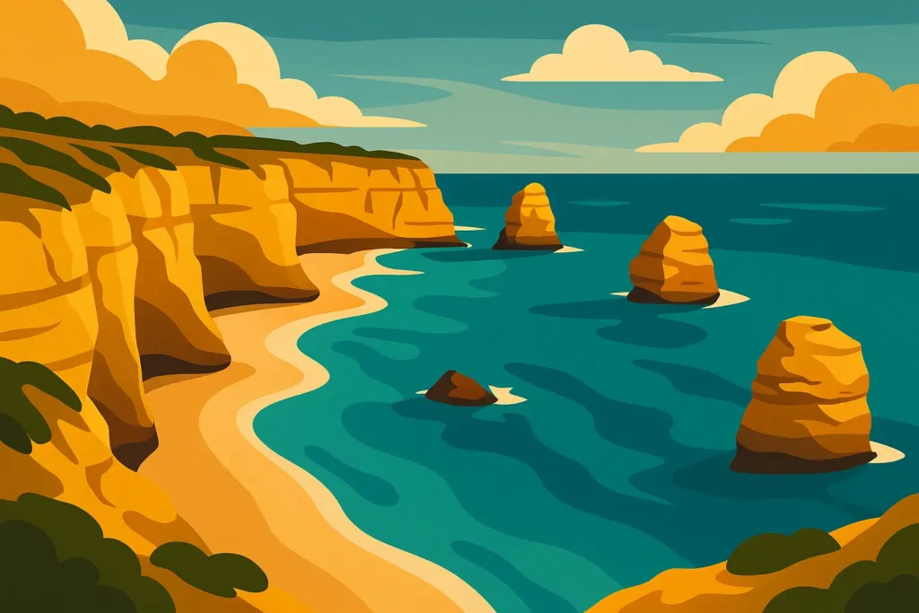 Dramatic golden cliffs and turquoise waters of Algarve coast
