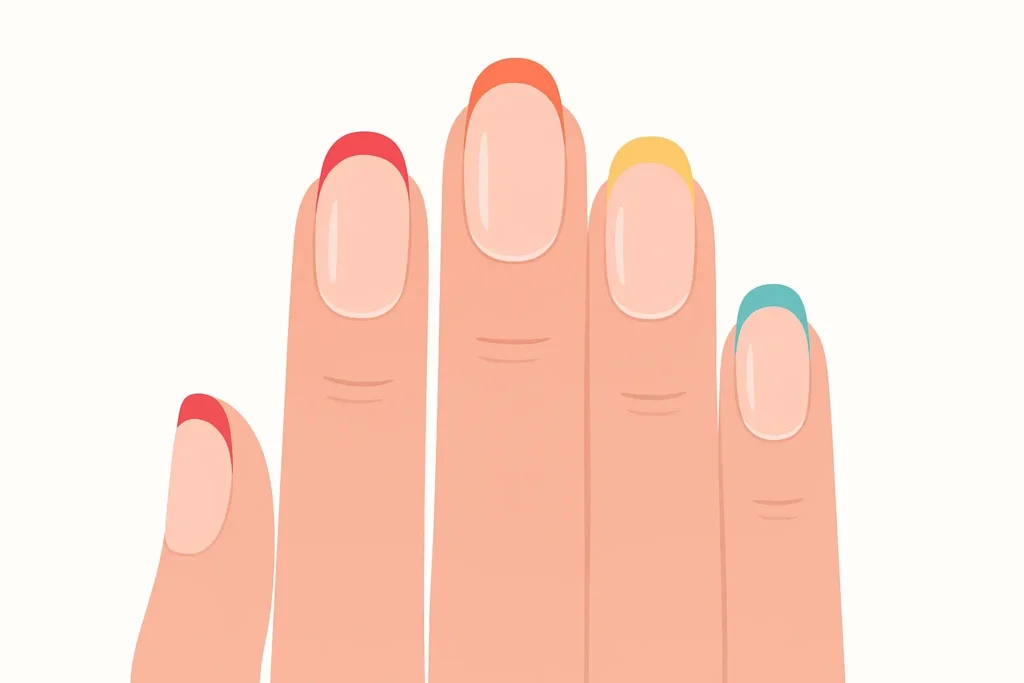 Glitter rainbow tip nail design