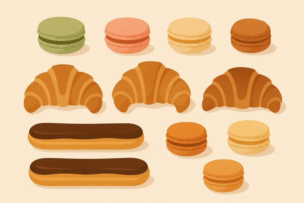 Elegant French desserts and macarons