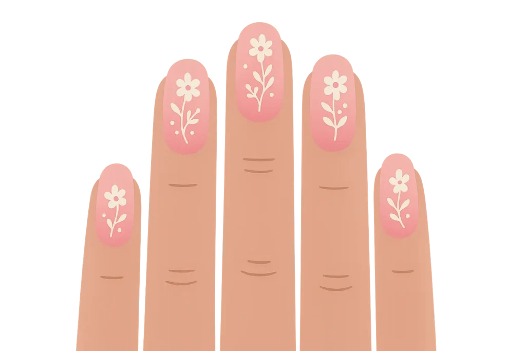 Pink ombre nails with delicate floral accent designs