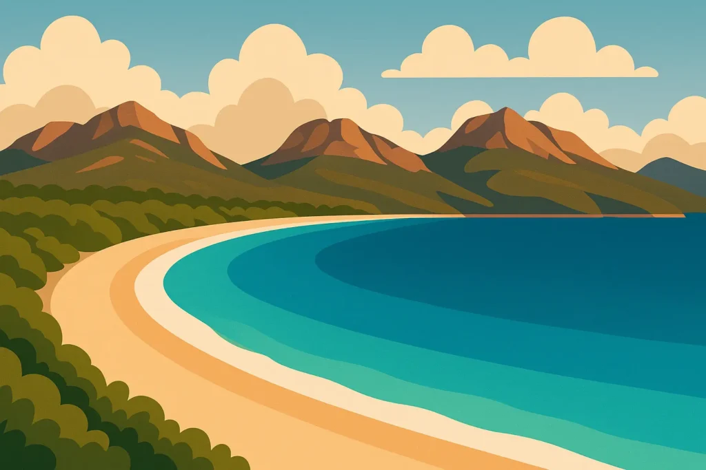 Wineglass Bay in Freycinet National Park with pristine curved beach