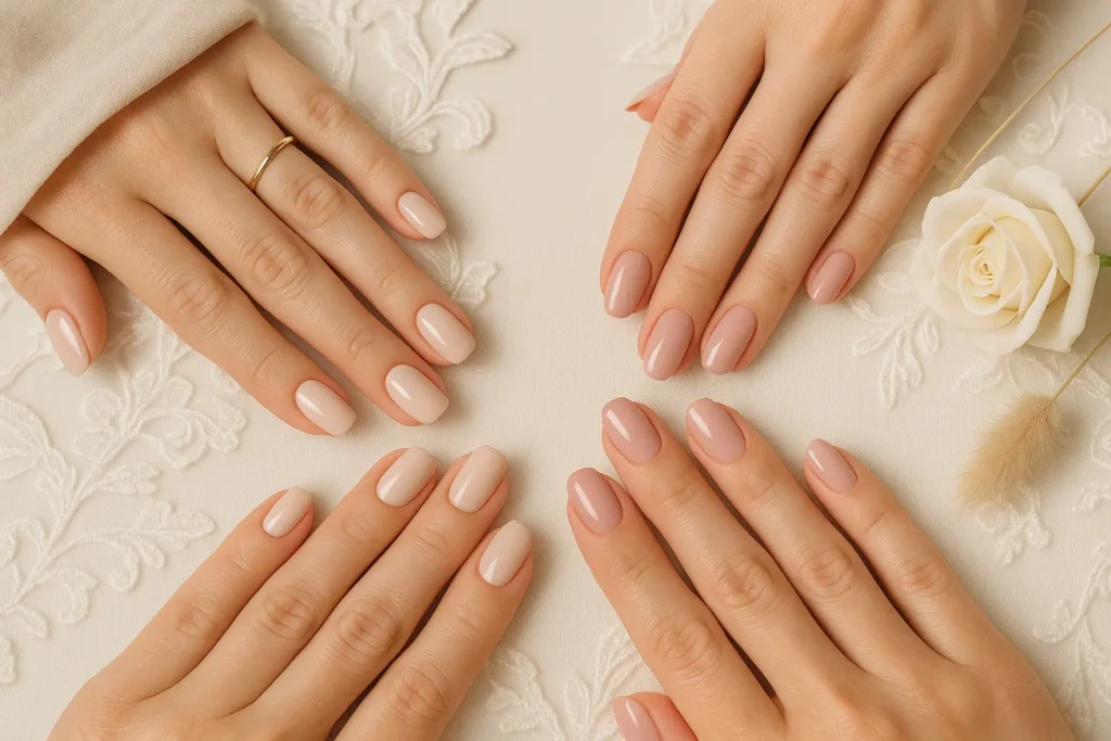 Wedding party with perfectly coordinated dip powder nails