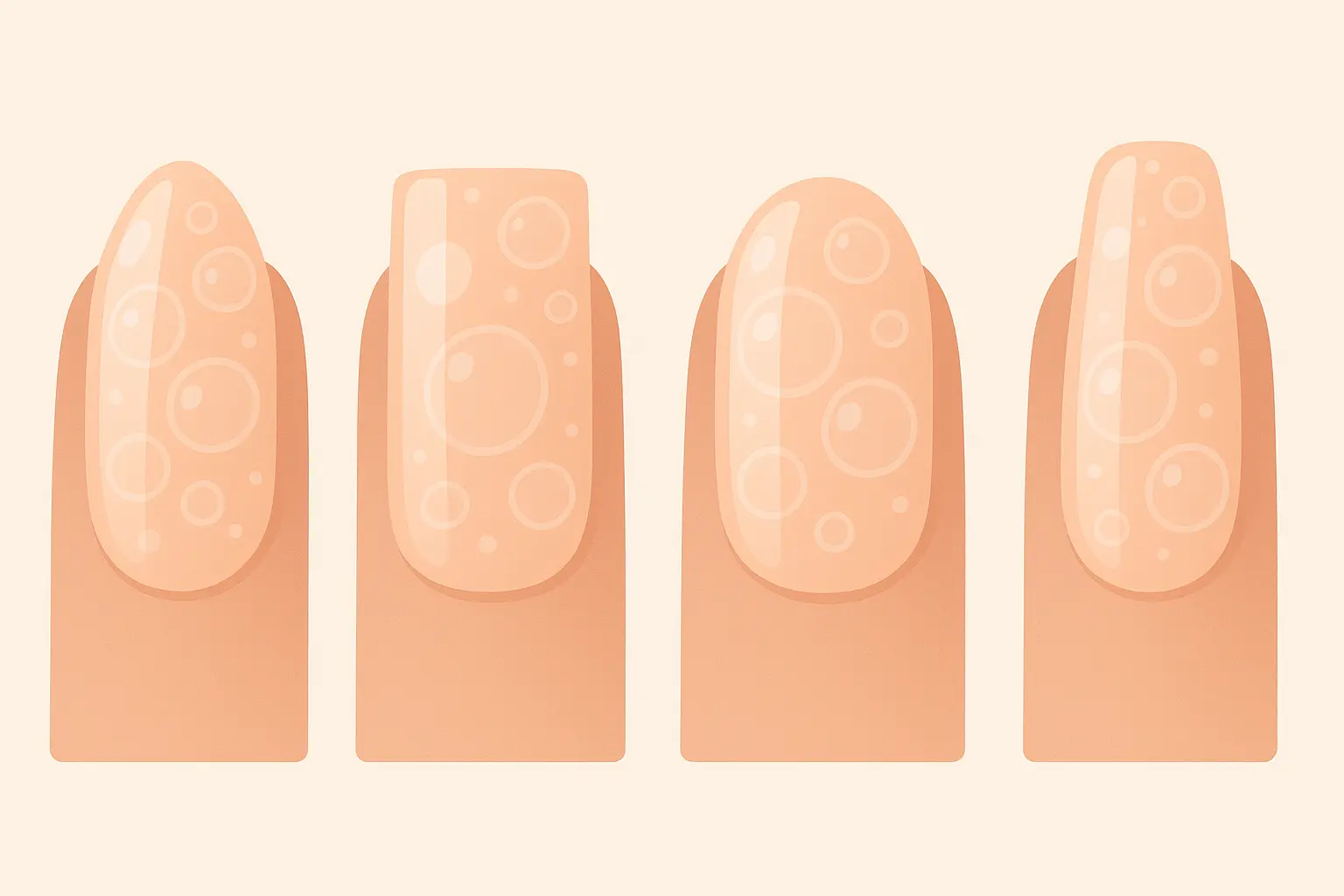 Different nail shapes showcasing bubble nail compatibility
