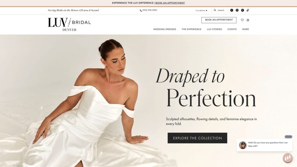 Luv Bridal Denver showroom with off-the-rack dresses