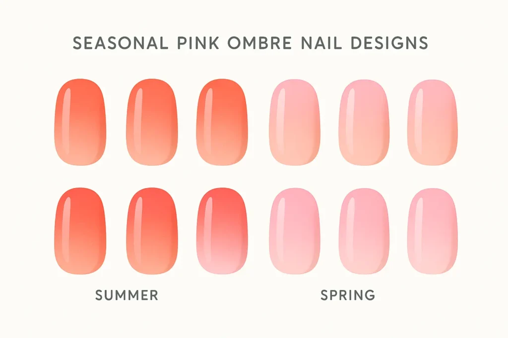 Summer coral-pink ombre nail design