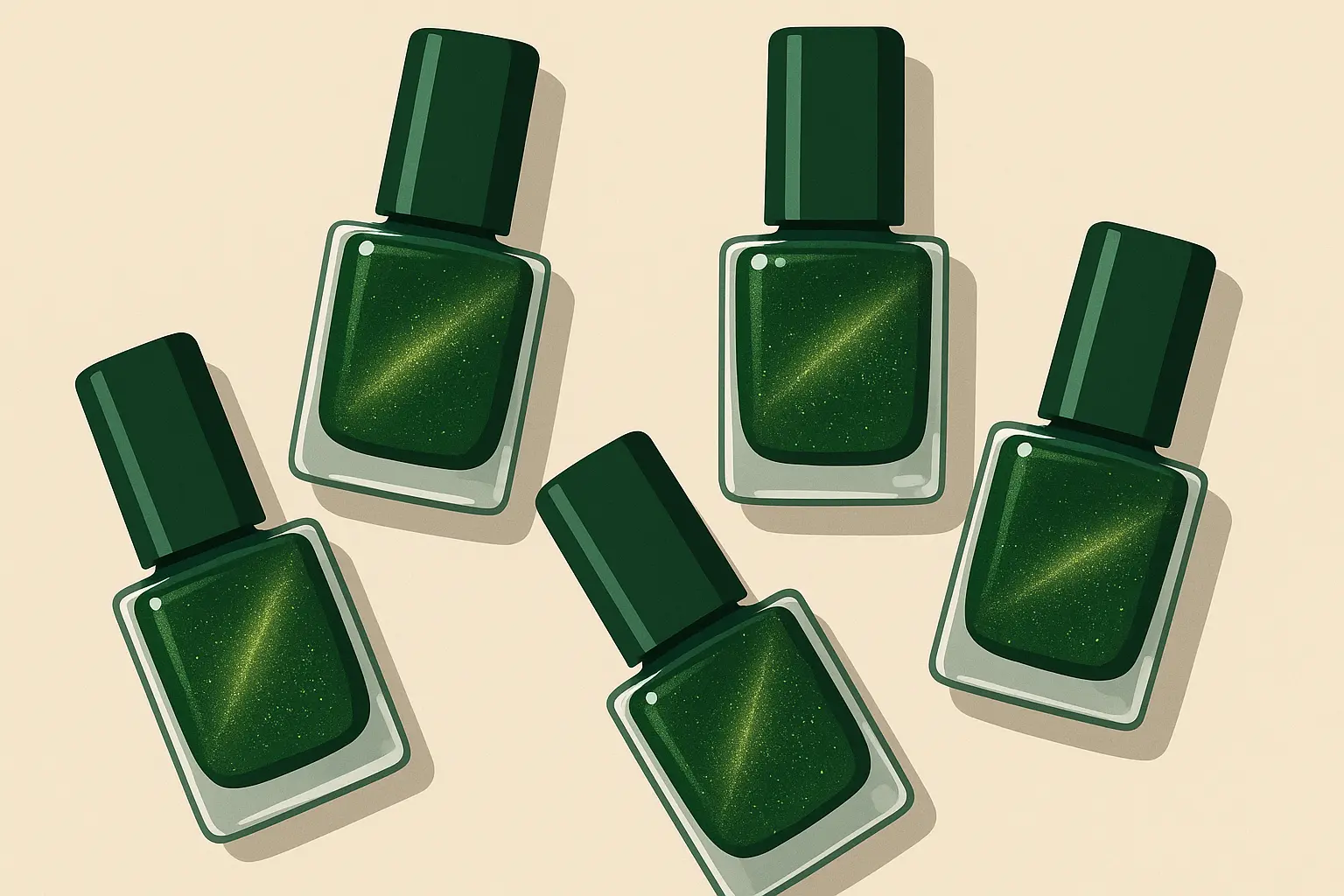 Green cat eye nail polish application