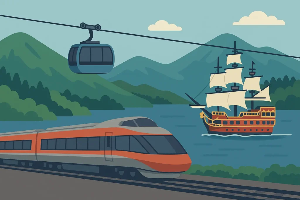 Hakone Free Pass transportation options including trains and cable cars