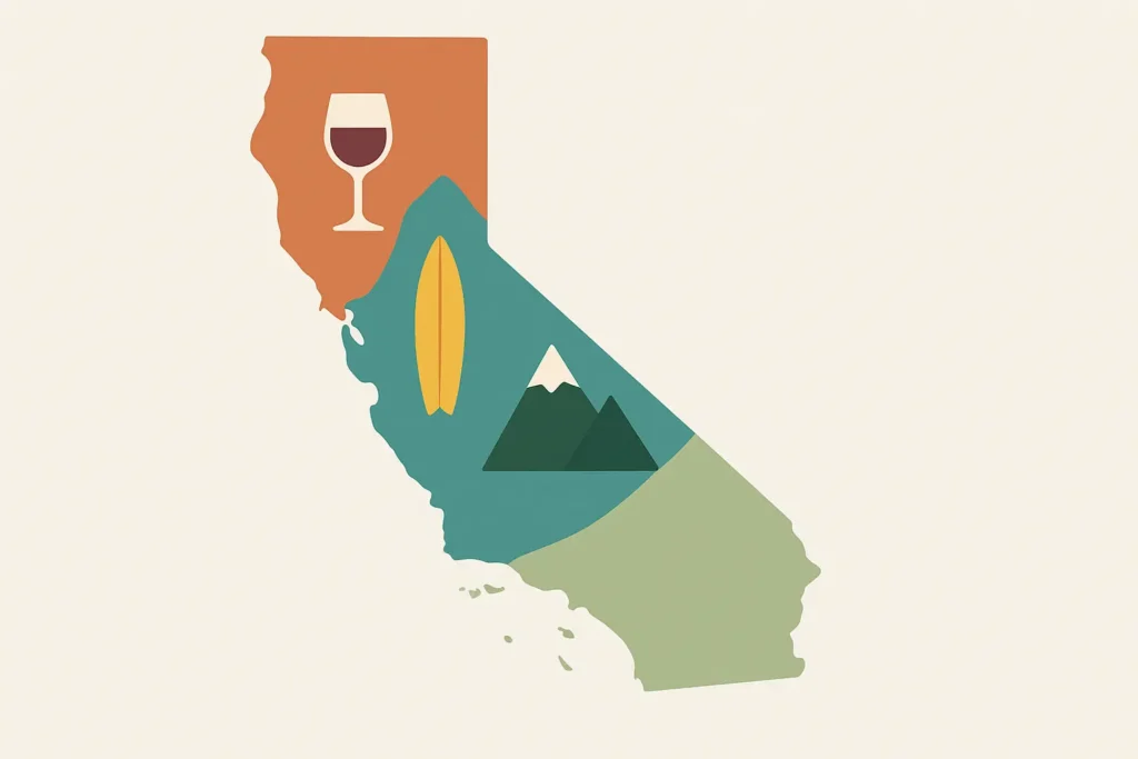 California travel planning map with destinations