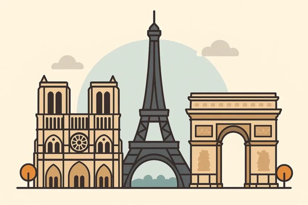 Paris skyline with Eiffel Tower and historic buildings