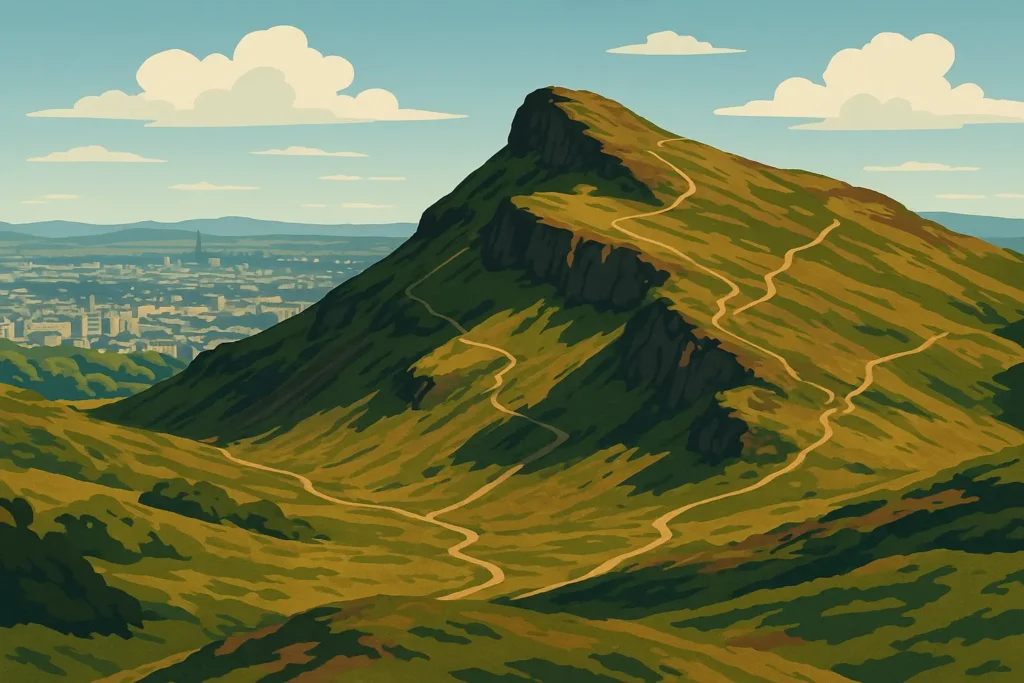 Arthur's Seat hiking trail with panoramic Edinburgh city views