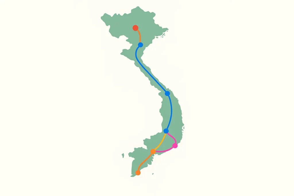 Vietnam travel map showing major destinations and routes