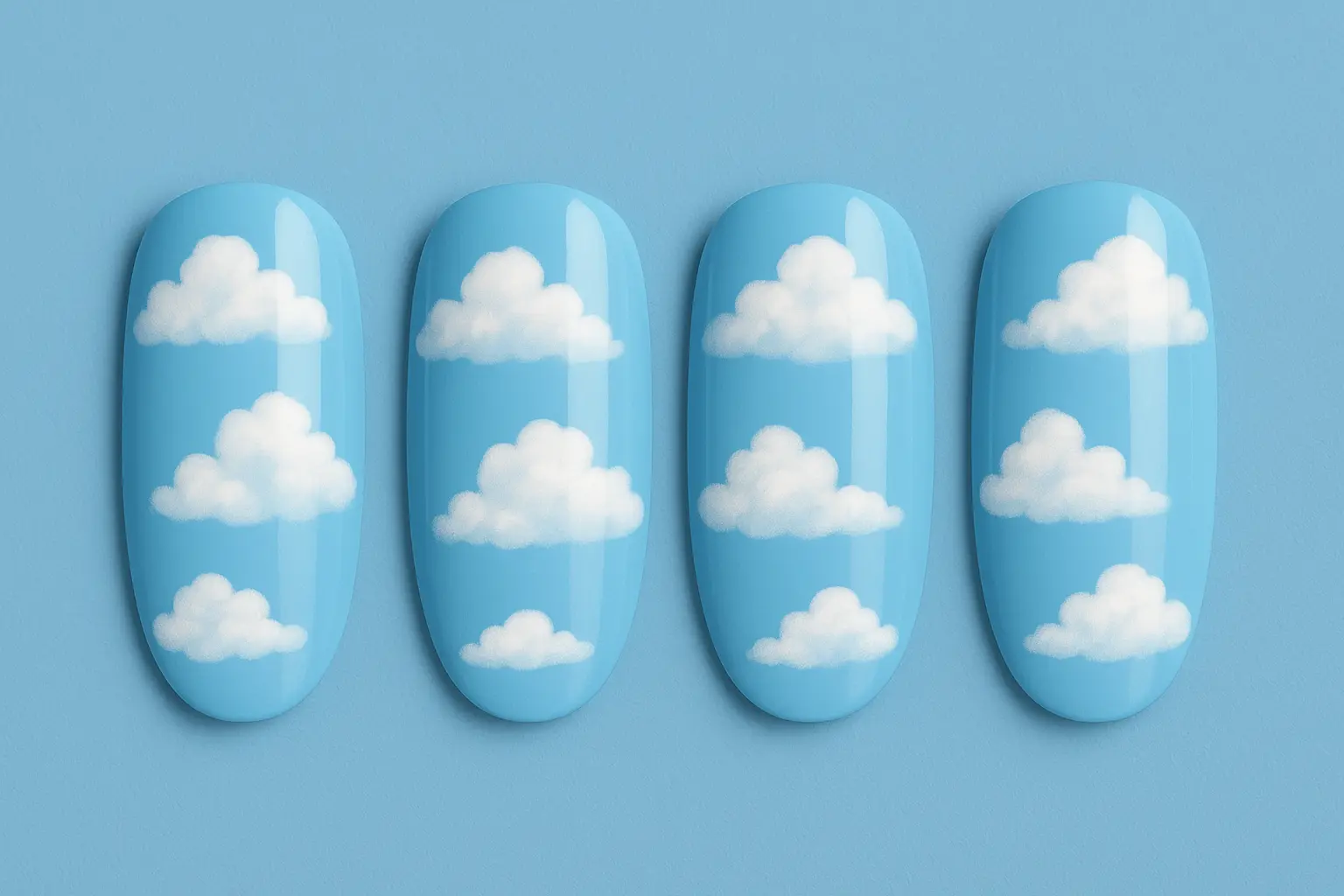 Sky blue Christmas nails with cloud details
