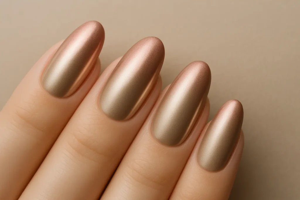 Rose gold to champagne ombre nail design