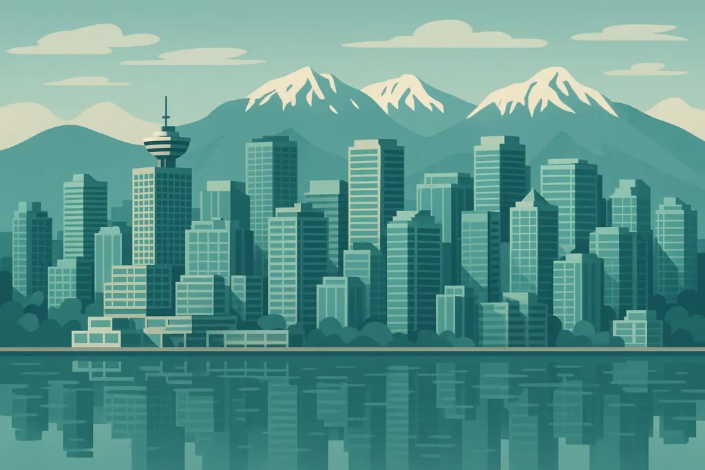 Vancouver skyline with mountains and water