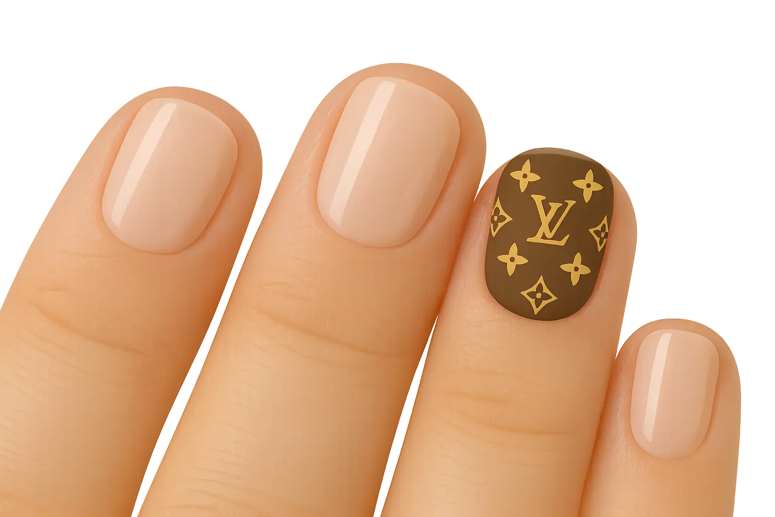 Mini monogram accent on short nails