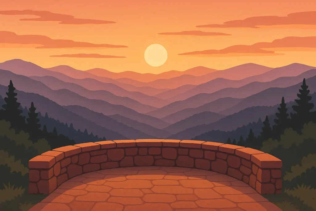 Romantic couple enjoying mountain sunset views