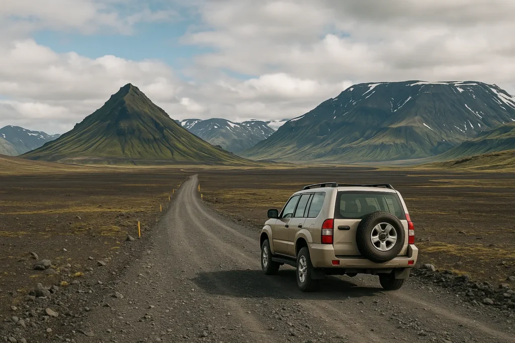 Iceland road trip vehicle on scenic mountain road