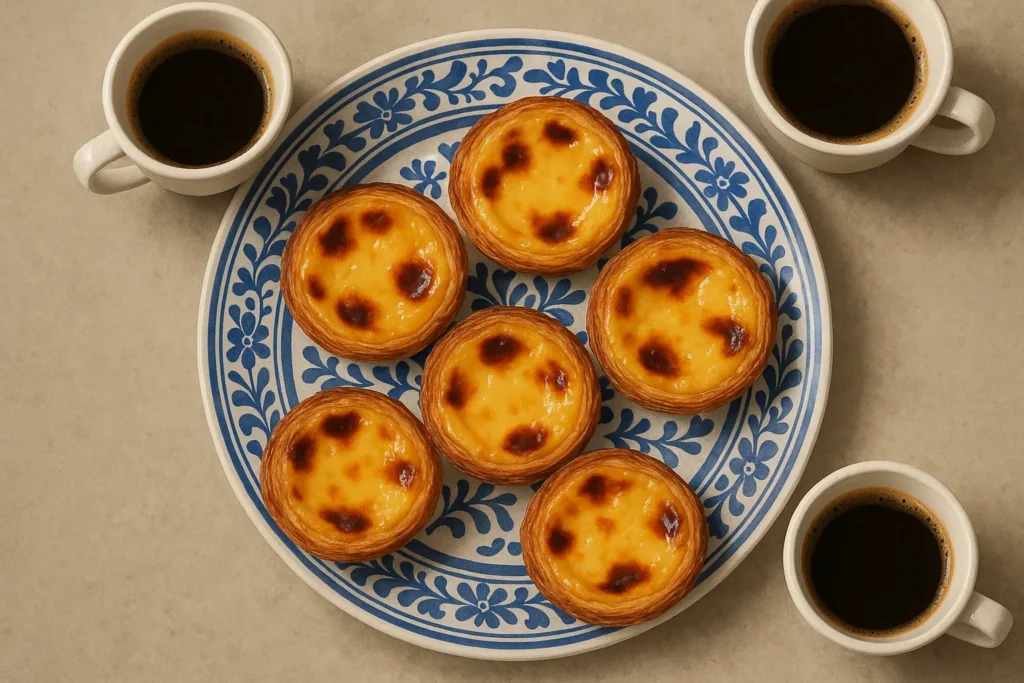 Traditional Portuguese pastéis de nata and local delicacies