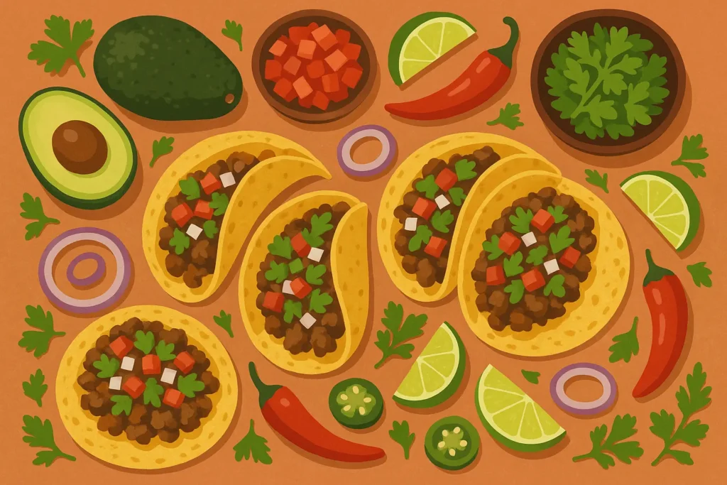 Street food vendors and traditional Mexican dishes in Mexico City