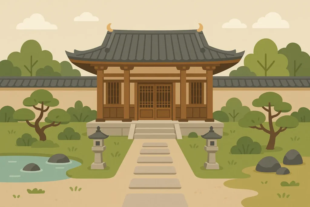 Traditional Buddhist temple with incense burning and peaceful meditation area