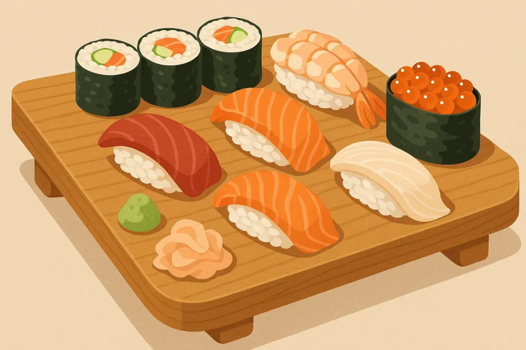 Fresh sushi at Tokyo market
