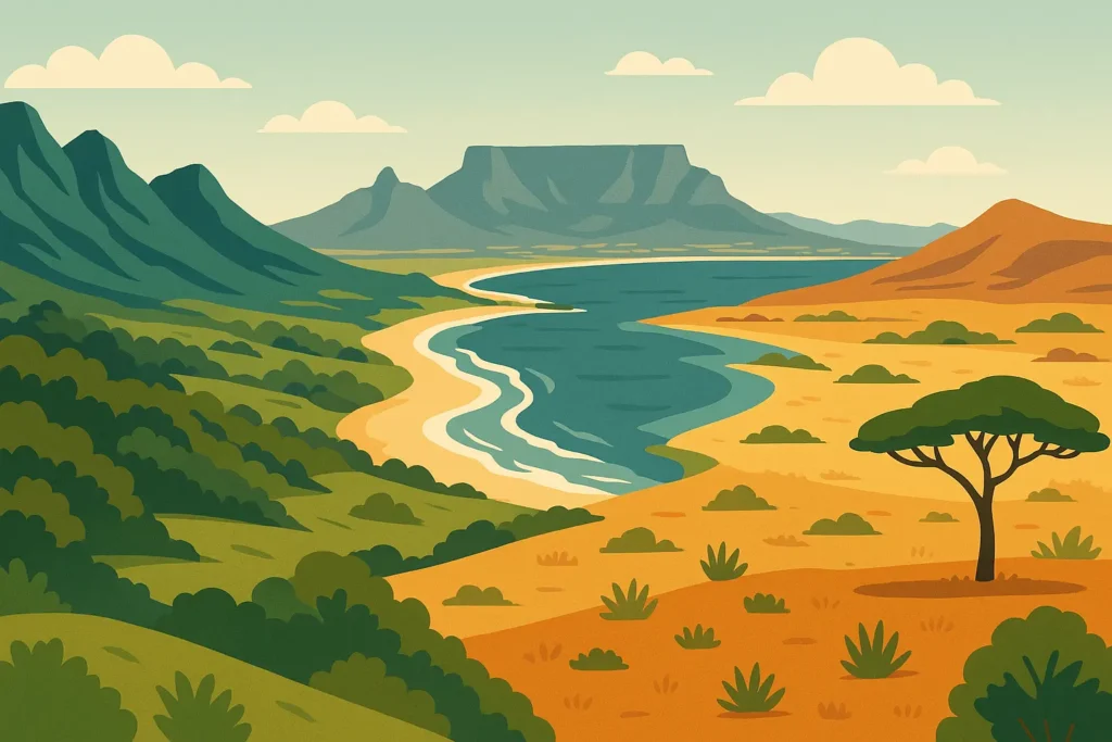 South Africa scenic landscape with mountains and coastline