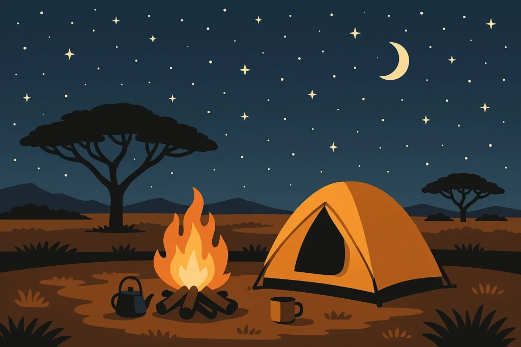 Budget camping setup in South African national park