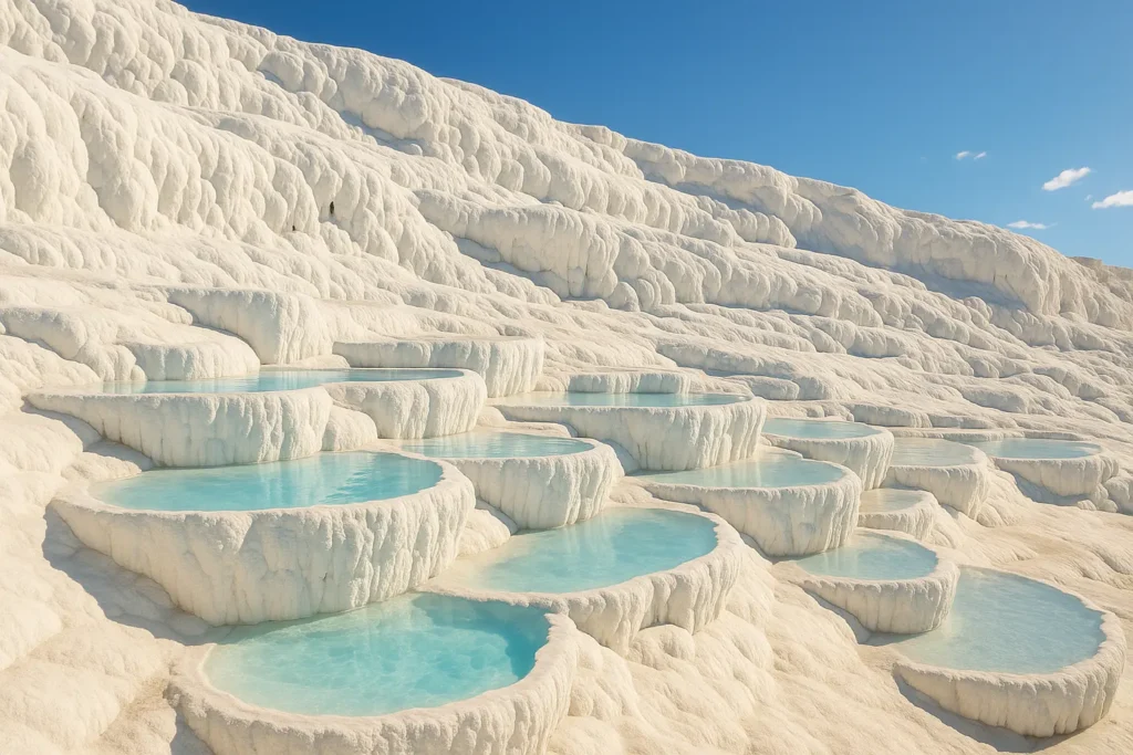 Pamukkale white thermal terraces ancient ruins