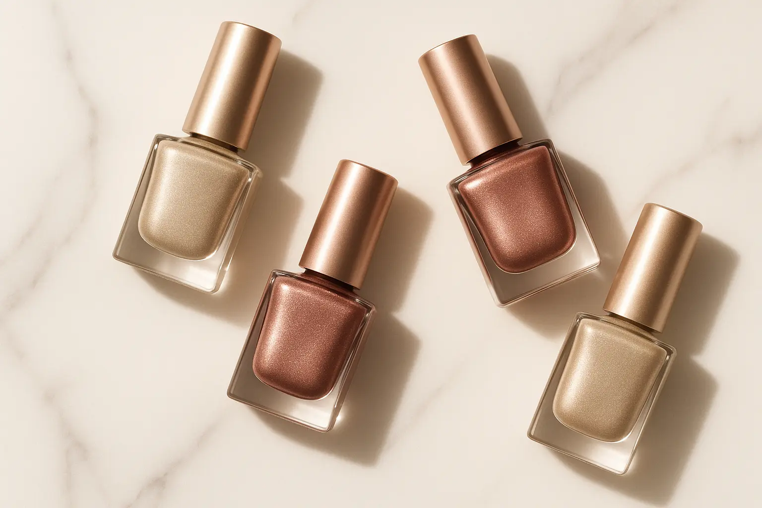 Champagne shimmer metallic nail finish for weddings
