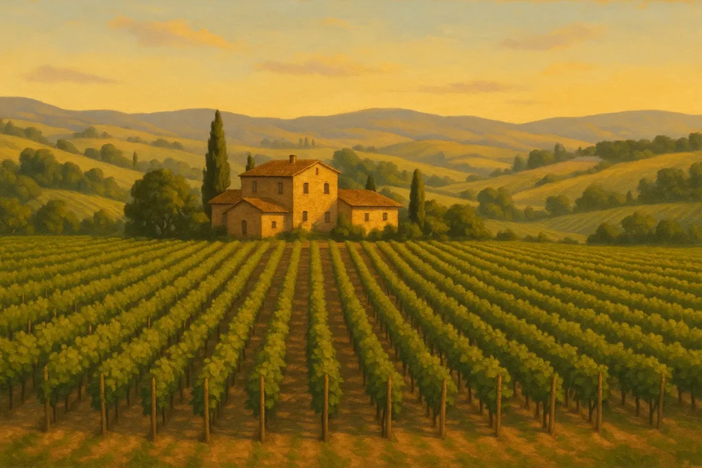Tuscany countryside with cypress trees and rolling hills