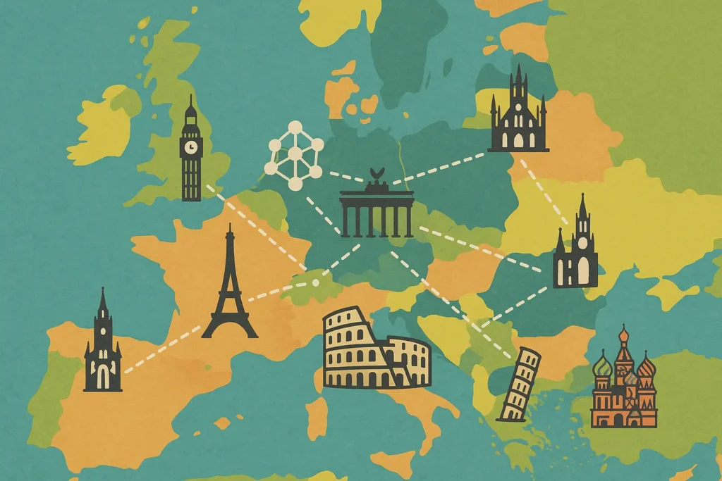 European travel planning guide with map and itinerary