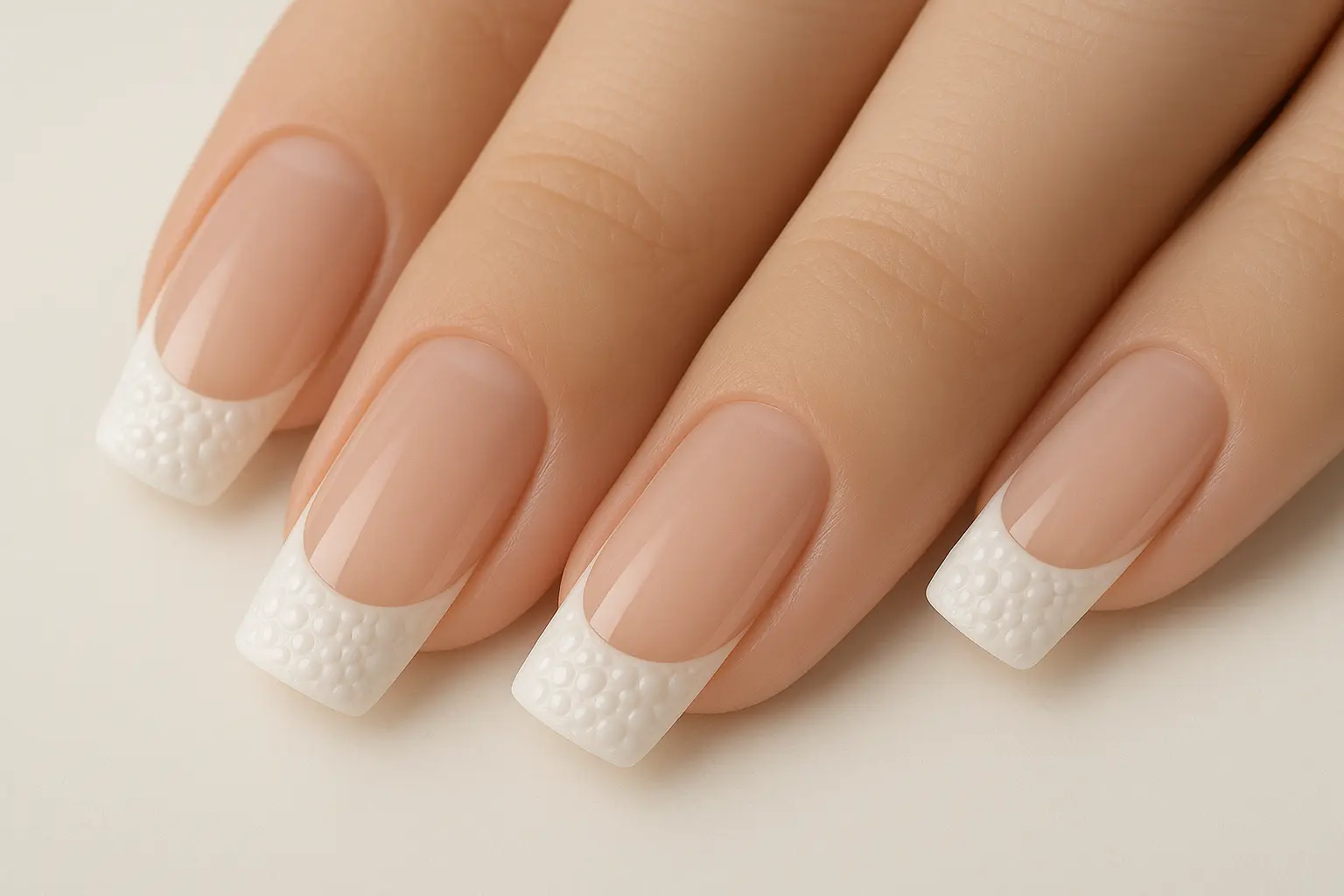 Bubble gel French tip design combining classic and modern elements