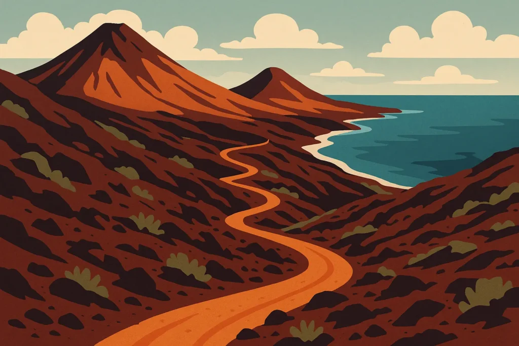Adventure travelers hiking volcanic terrain in Hawaii