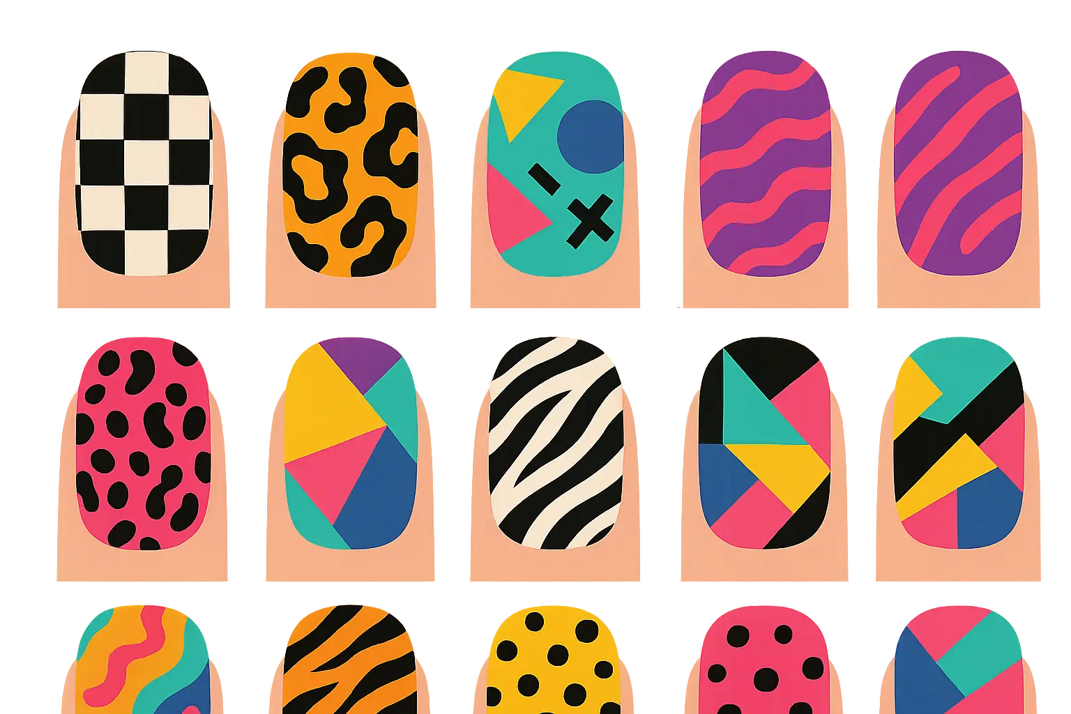 Bold 90s nail art patterns