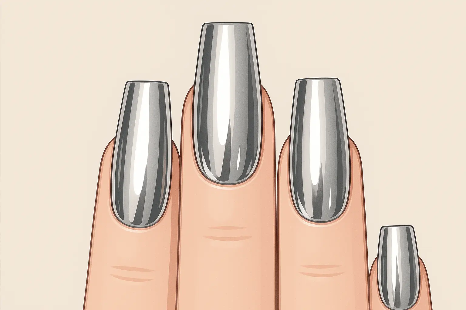 Chrome mirror finish tapered square nails