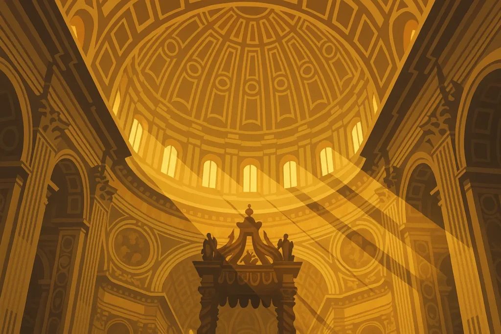 Interior of St. Peter's Basilica with ornate ceiling