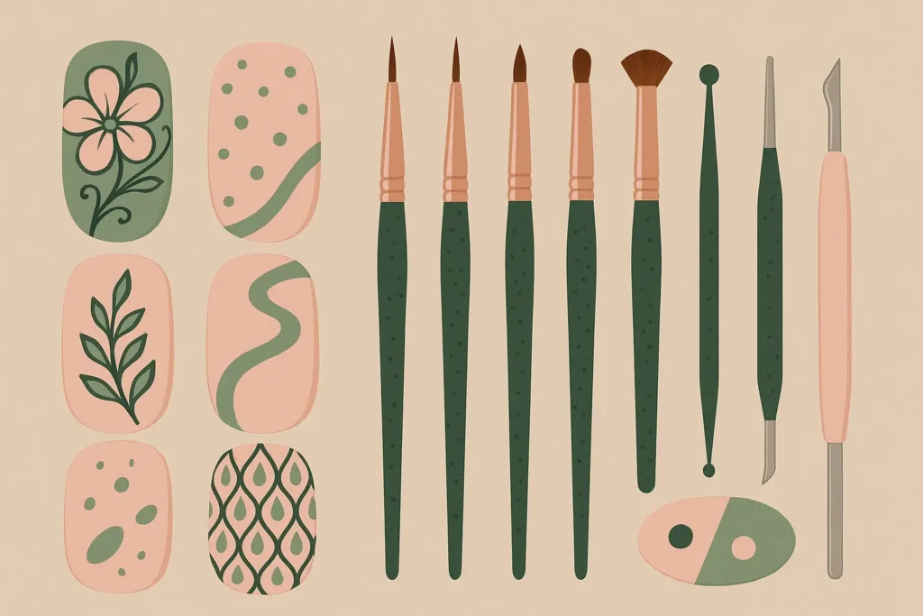 Artistic pink and green nail art designs