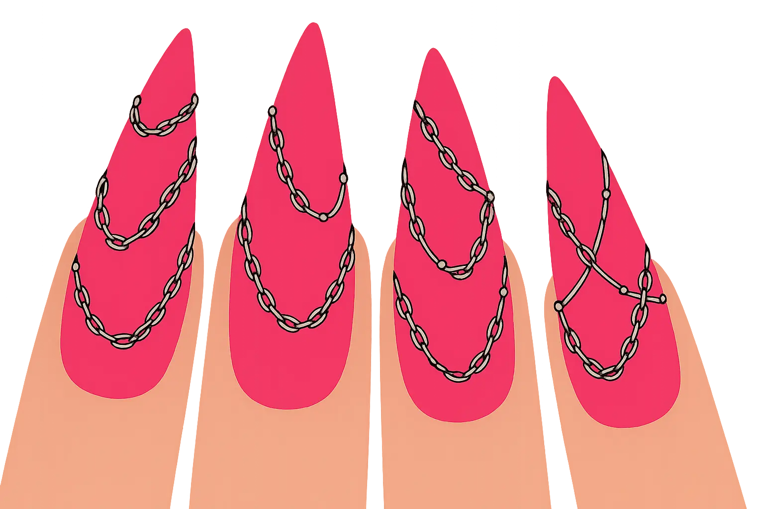 Long stiletto hot pink nails