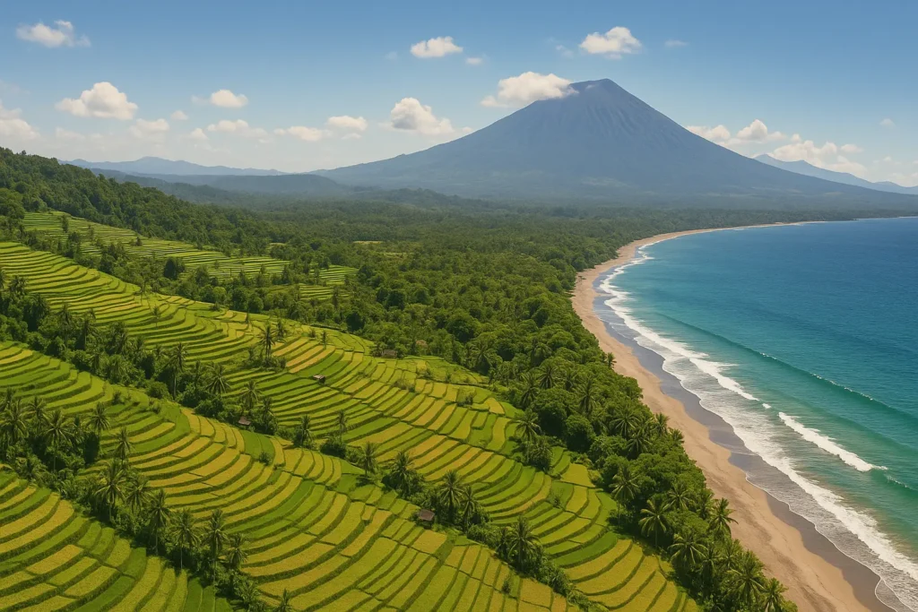Bali rice terraces and temples scenic landscape