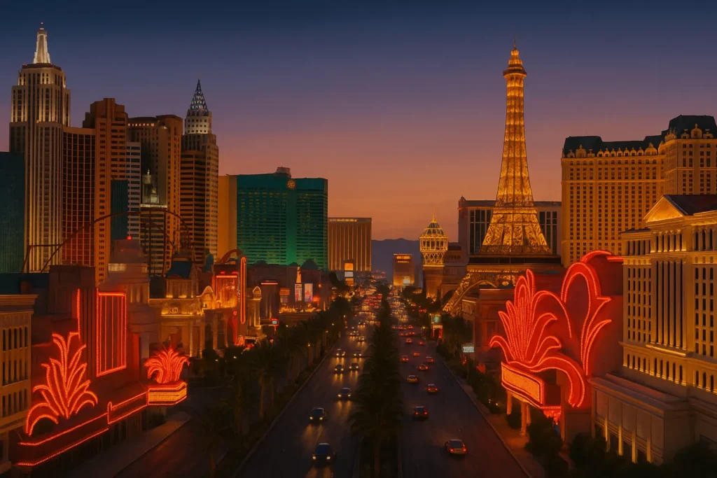 Las Vegas Strip at night with neon lights