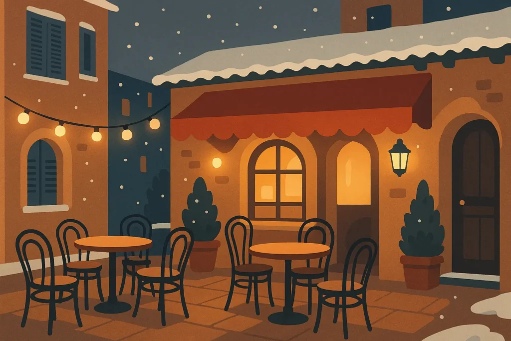 Quiet Mediterranean coastal town in winter