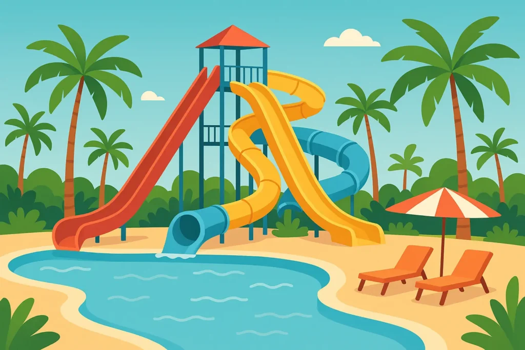 Family enjoying resort pool with desert mountain backdrop