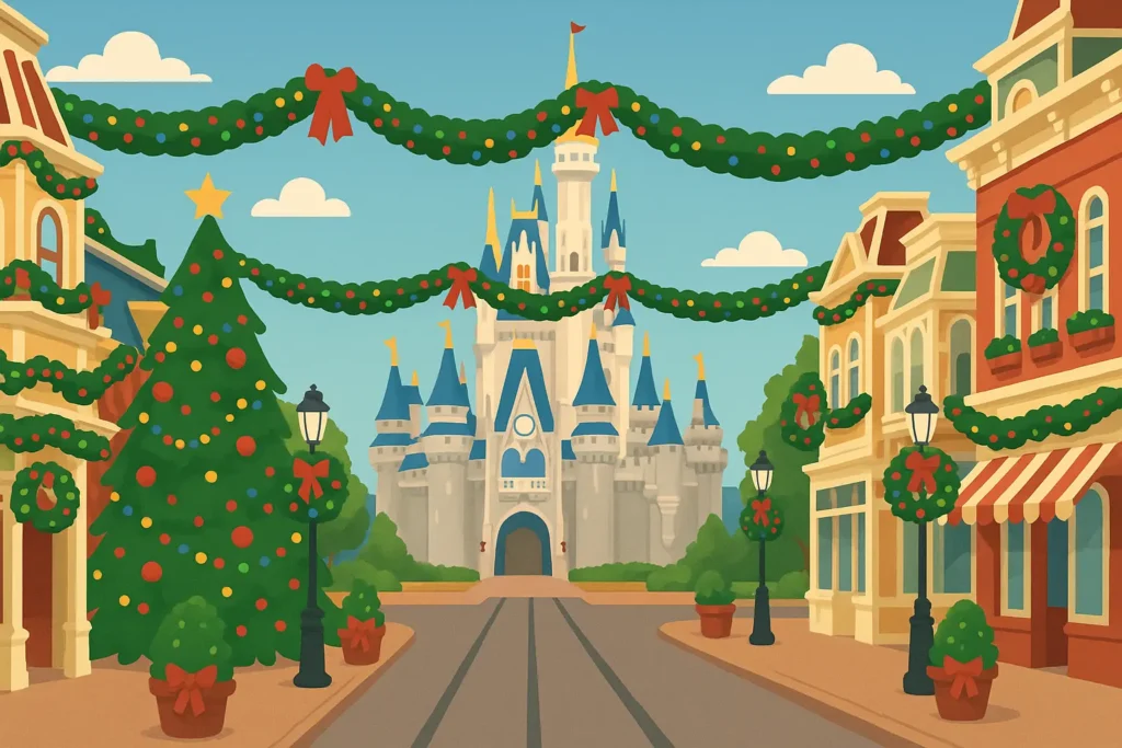 Disney World holiday decorations and Christmas celebrations