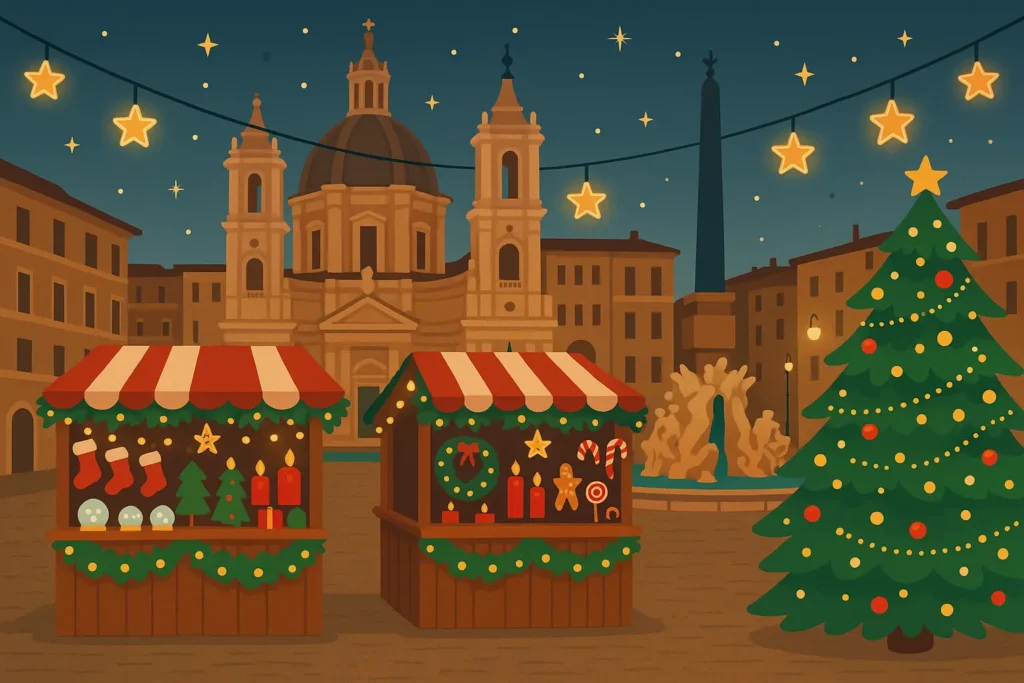 Christmas market in Piazza Navona with holiday decorations