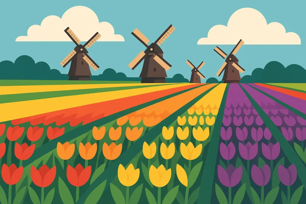Colorful tulips blooming in Keukenhof Gardens