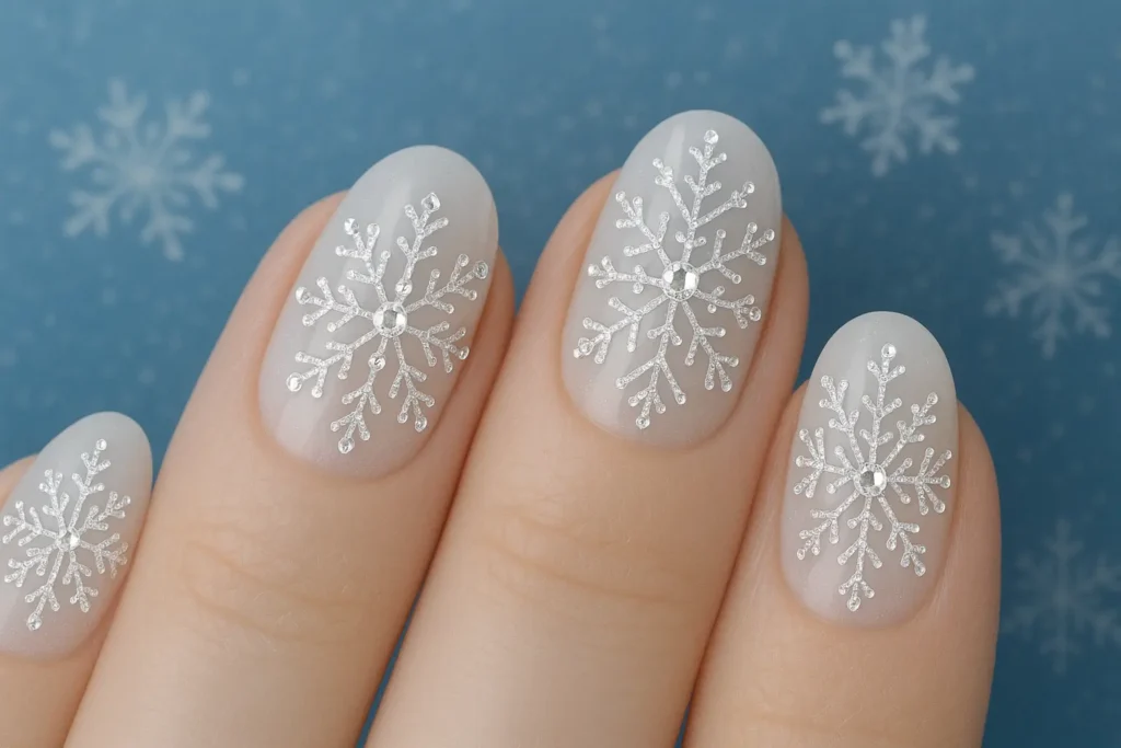 Winter snowflake crystal nail design
